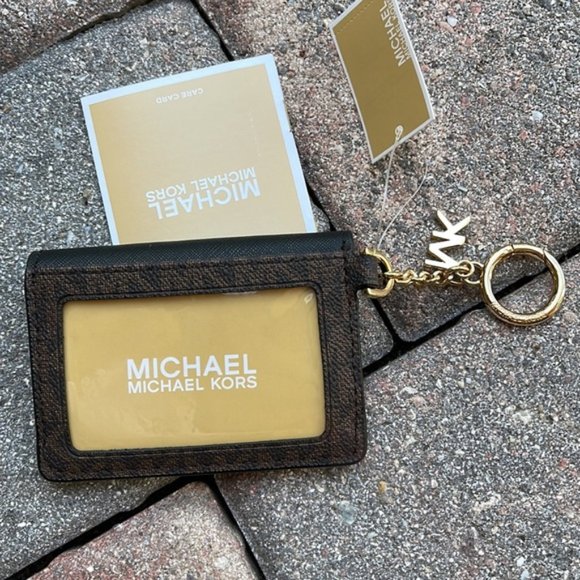 Michael Kors Kala Small Flap Key Ring Card Case Wallet MK Brown Black - Picture 10 of 10